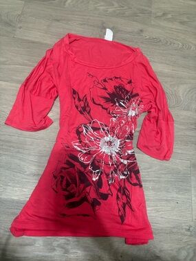 Red Floral Y2K Shirt